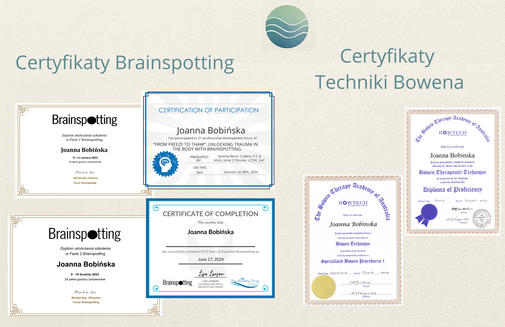 Certyfikaty Brainspotting i techniki Bowena